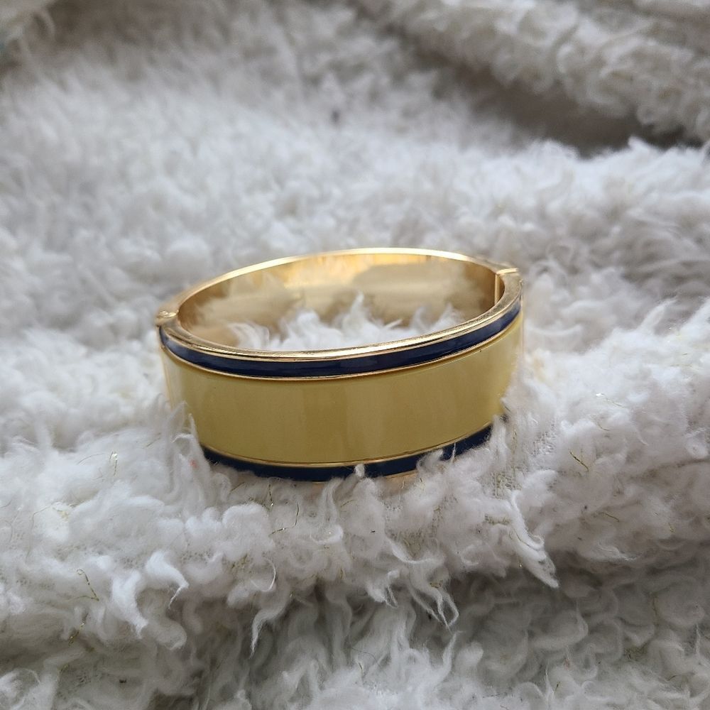 Talbots Yellow and Navy Enamel Hinged‎ Bangle Bracelet